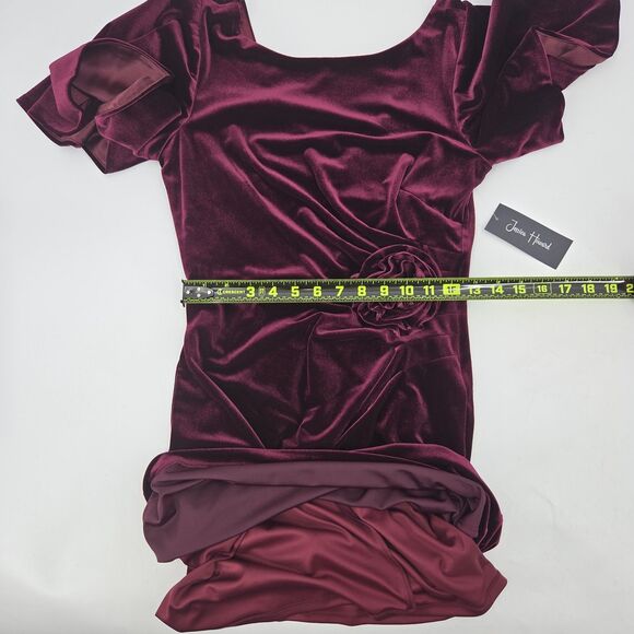 Jessica Howard Dress Size 6P Burgundy Velvet Rosette Winter Holiday Party - Picture 7 of 8